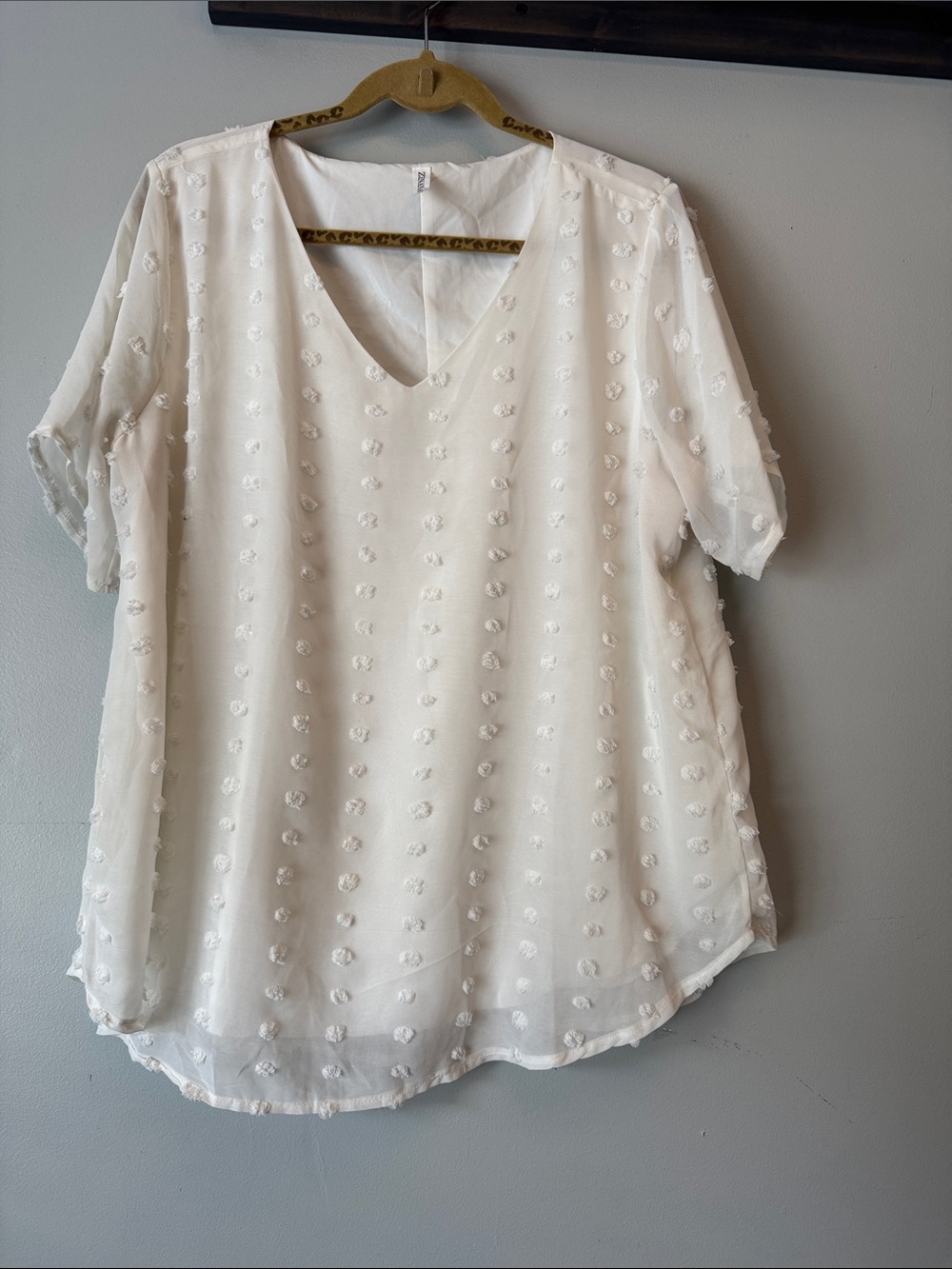 Zenana Outfitters Ivory Dot-Embroidered V-Neck Blouse